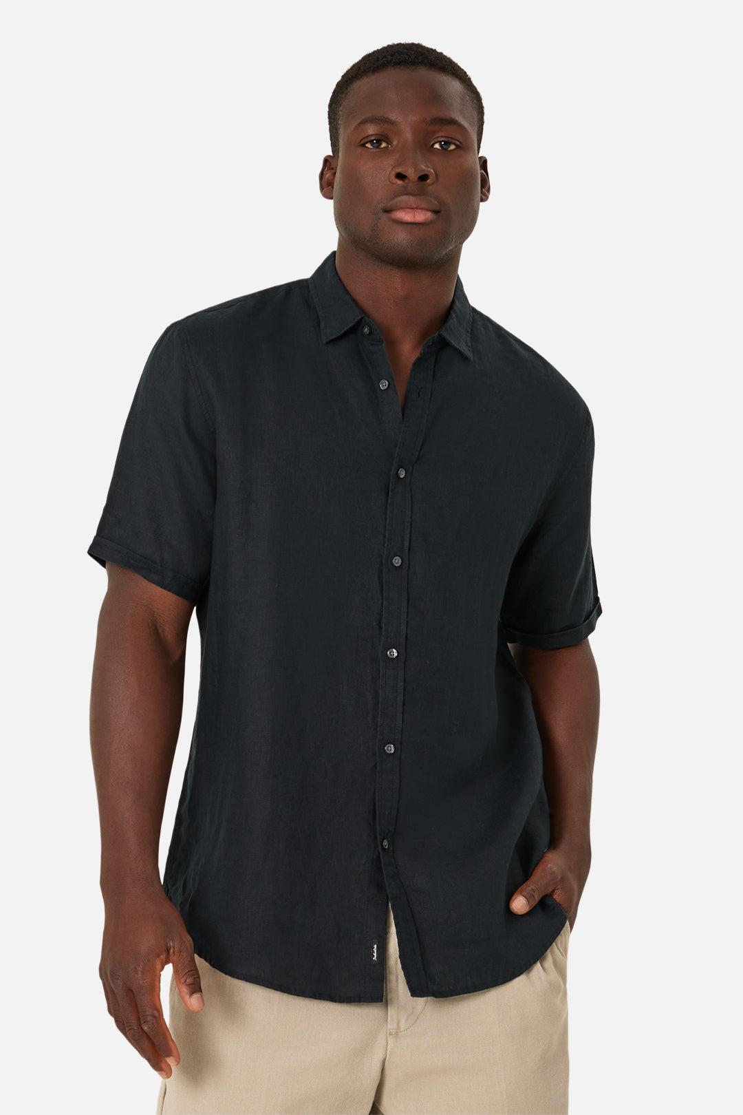 Short Sleeve Linen Shirt in Black