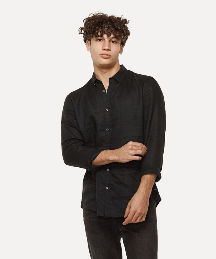 The Tennyson Linen L/s Shirt - Black