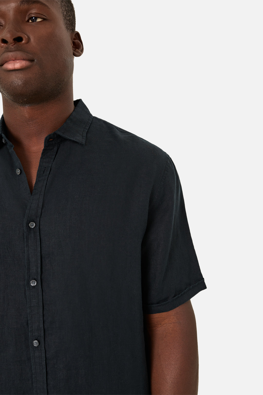 Mens black linen sales short sleeve shirt